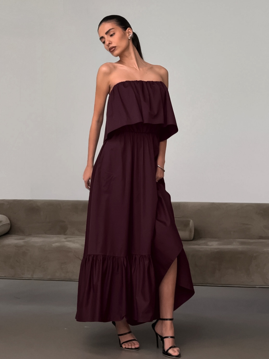 Robe longue bustier élégante à volants - Robe fluide à étages