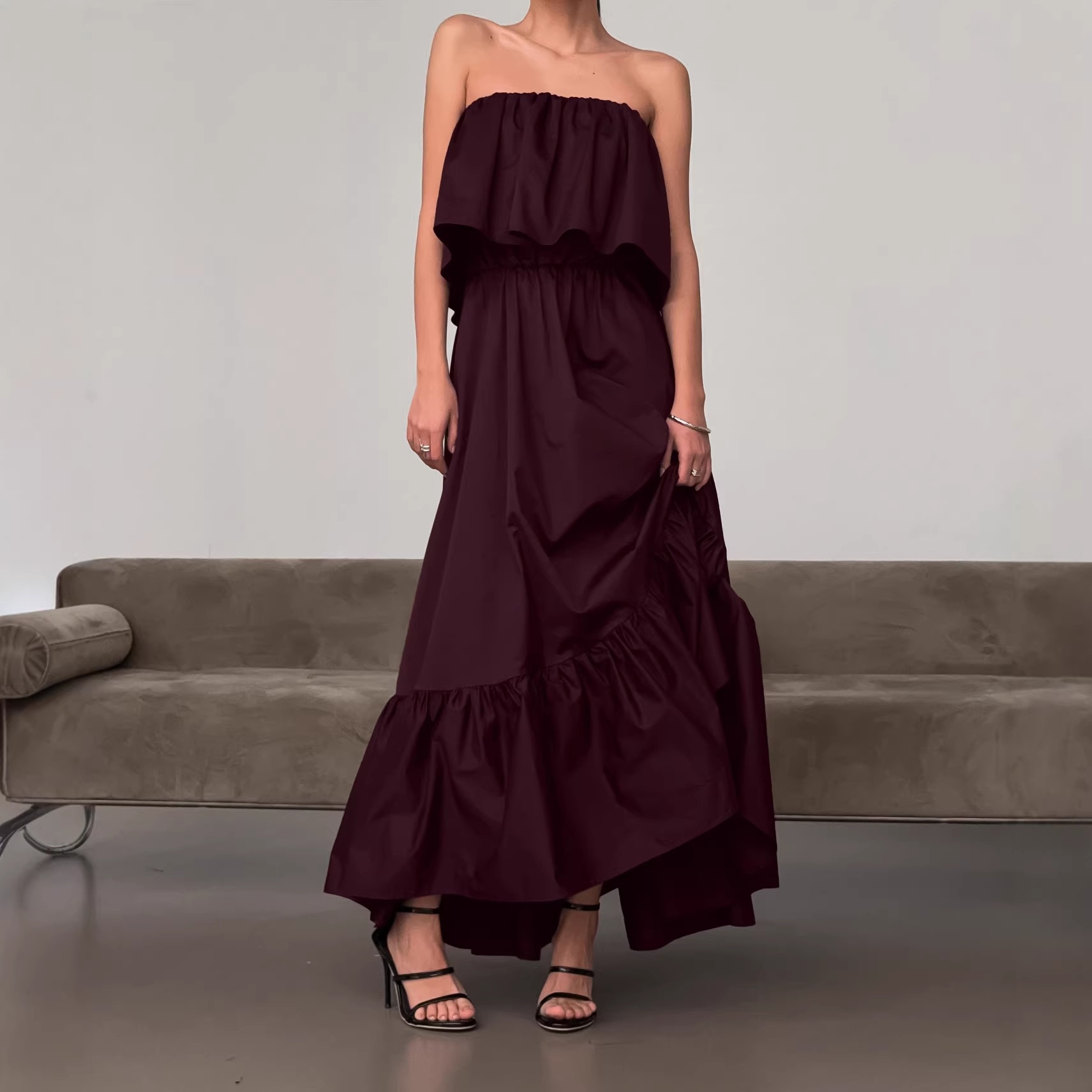 Robe longue bustier élégante à volants - Robe fluide à étages