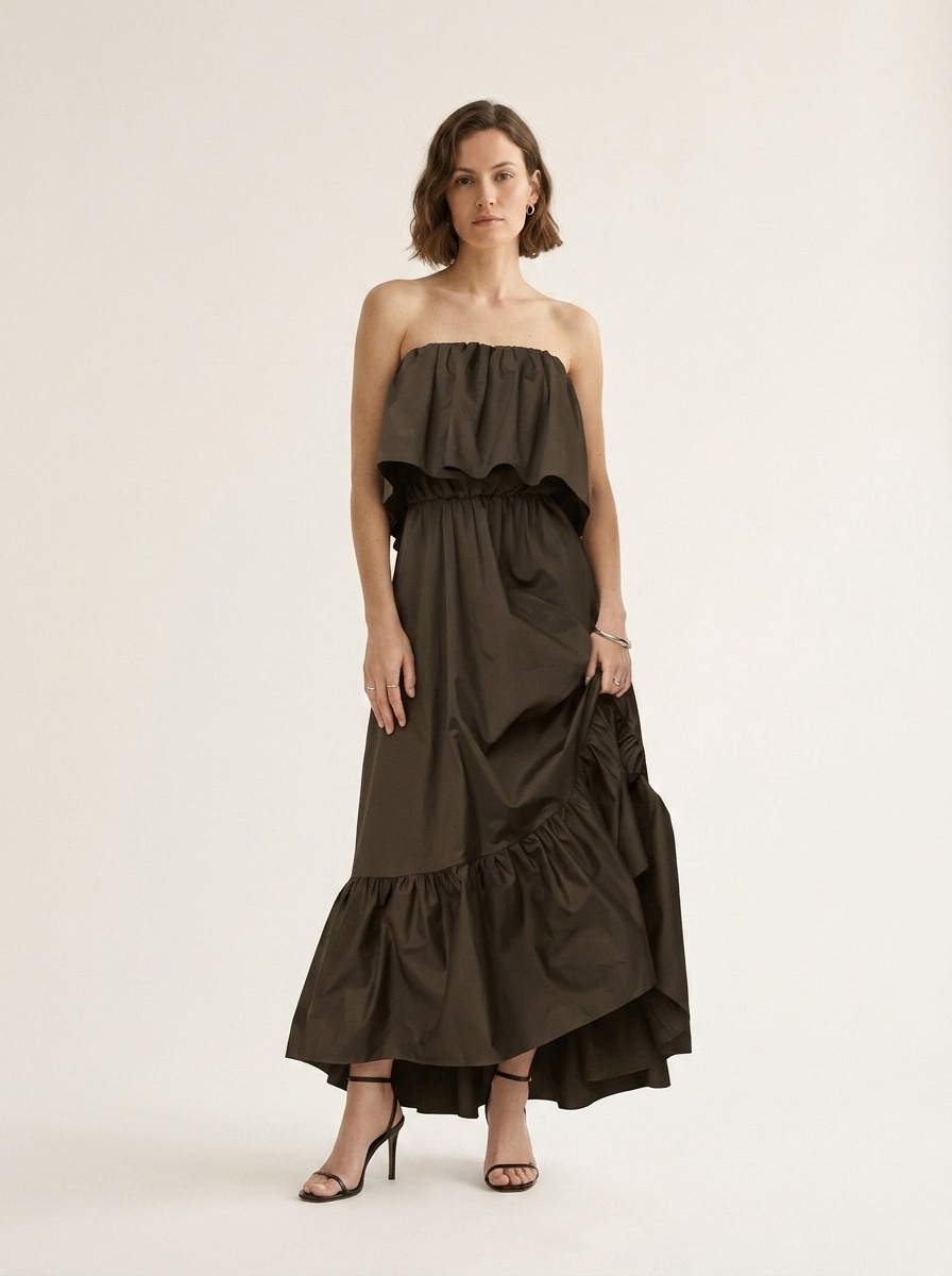 Robe longue bustier élégante à volants - Robe fluide à étages