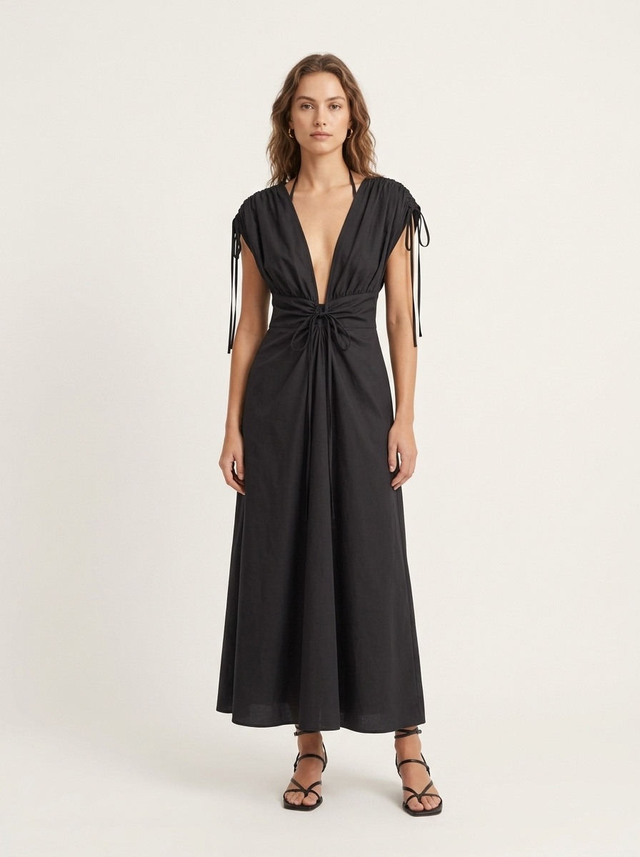 Women's Deep V-Neck Backless Maxi Dress