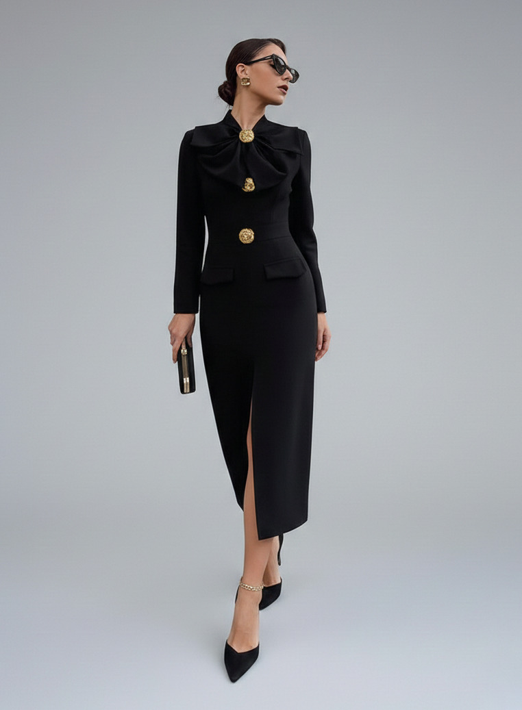 Polyester-spandex blend Midi Dresses Polyester (polyester fiber) Work Style Dresses SFE-00003