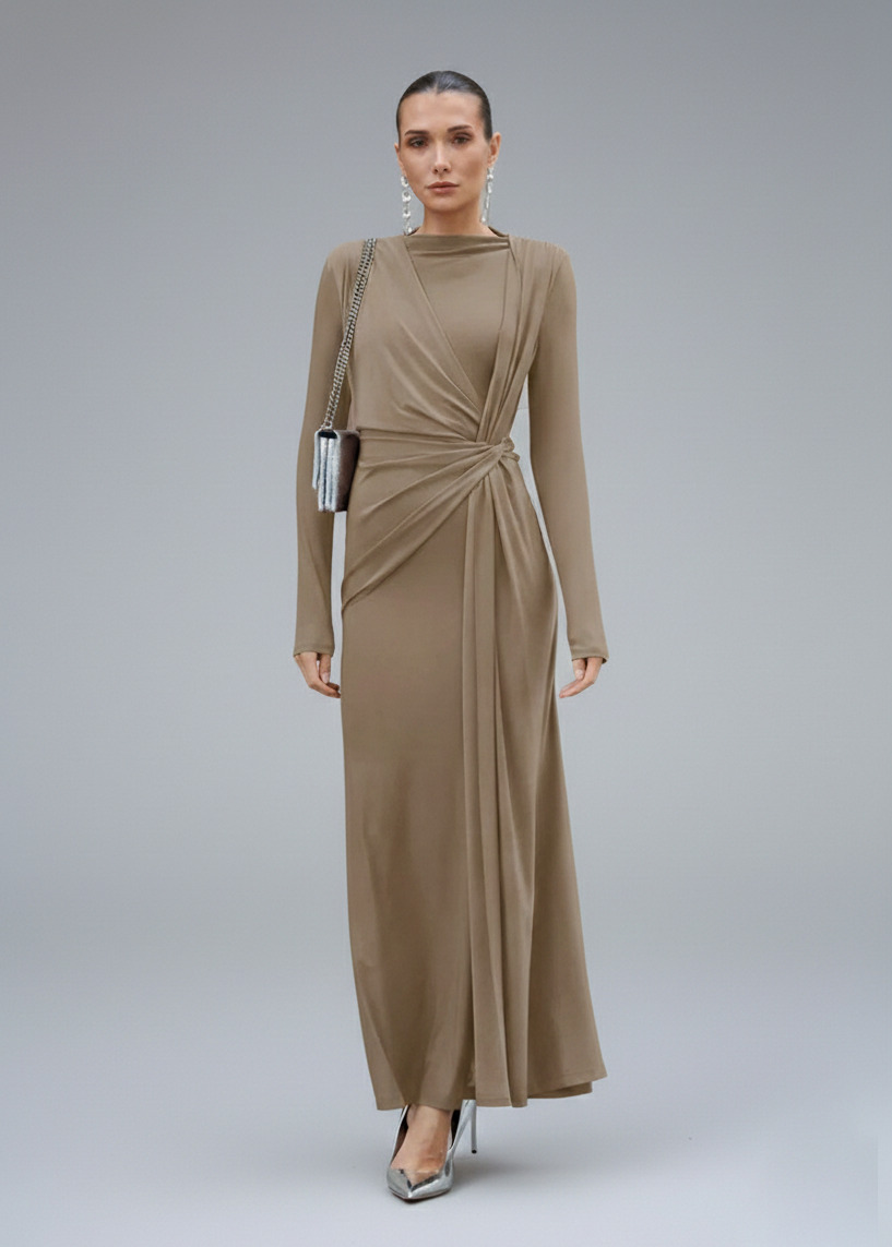 Frizzled Milk Silk Midi Dresses Work Style Dresses SFE-00015