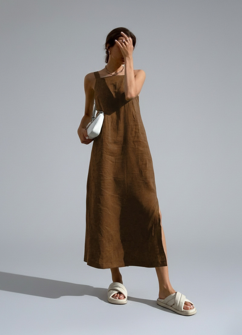 cotton and linen Midi Dresses cotton Work Style Dresses SFE-00020