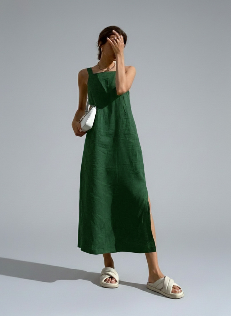 cotton and linen Midi Dresses cotton Work Style Dresses SFE-00020