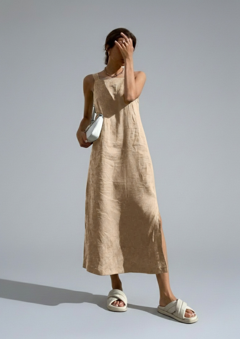 cotton and linen Midi Dresses cotton Work Style Dresses SFE-00020