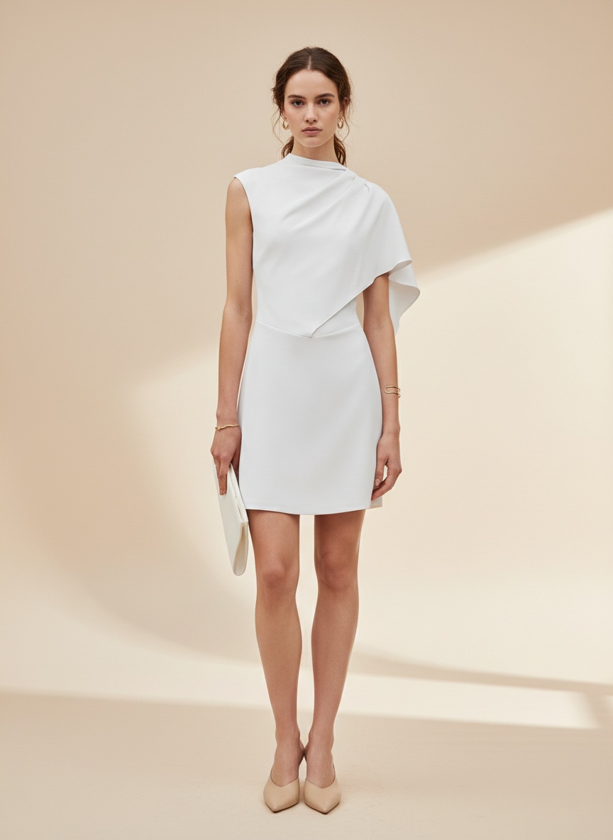 Robe mini blanche élégante asymétrique drapée