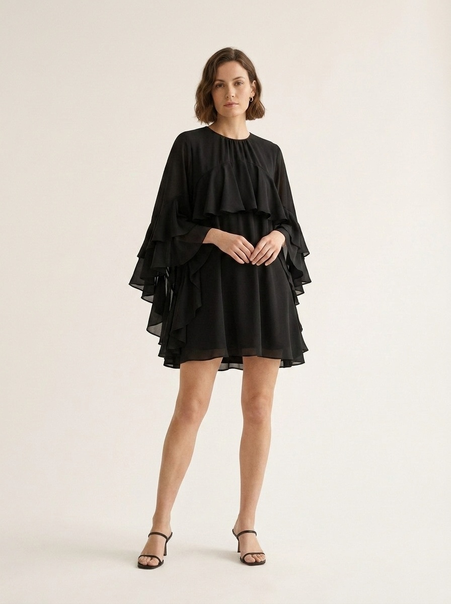Robe mini fluide élégante à volants noirs