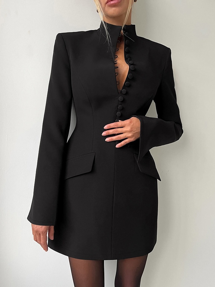 Robe blazer élégante à col montant - Coupe ajustée