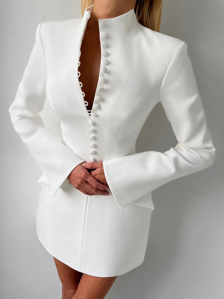 Robe blazer élégante à col montant - Coupe ajustée