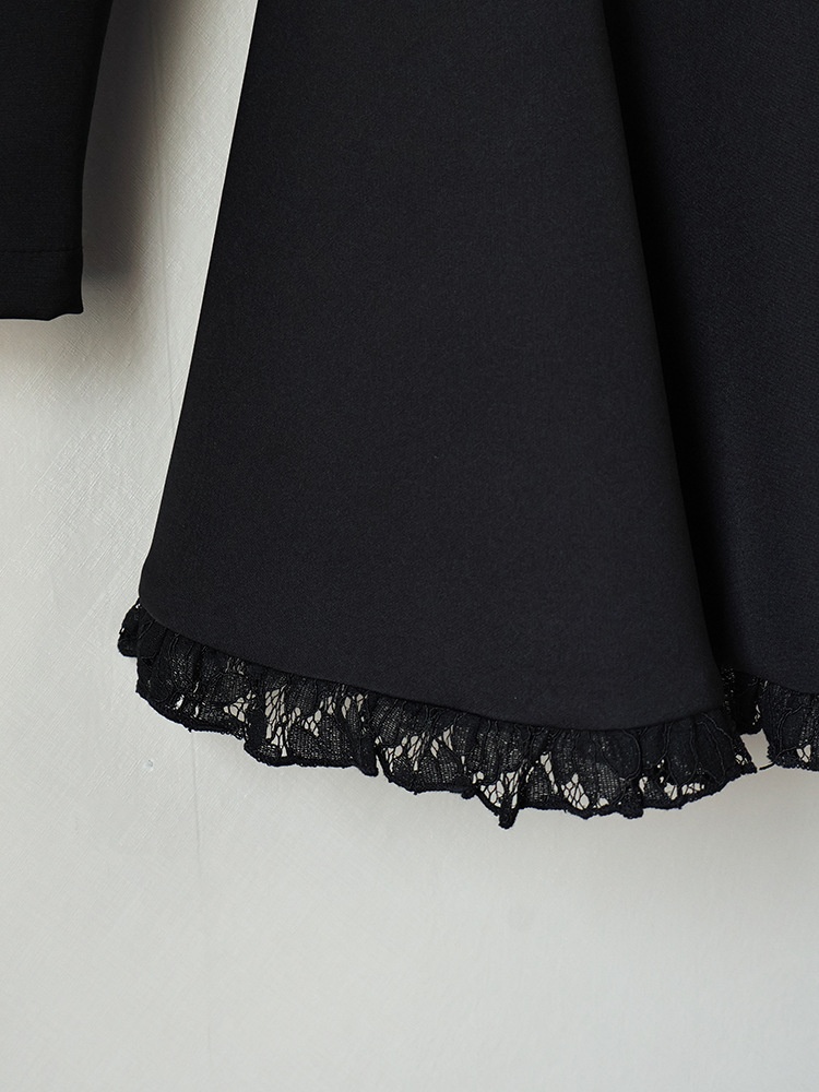 Black Long Sleeve Lace Trim Button Front Mini Dress