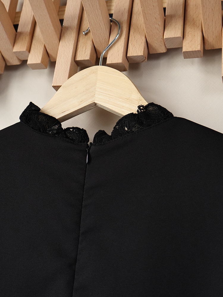 Black Long Sleeve Lace Trim Button Front Mini Dress