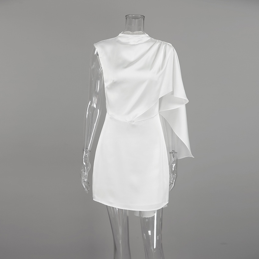 White Asymmetrical Draped Cape Sleeveless Mini Dress