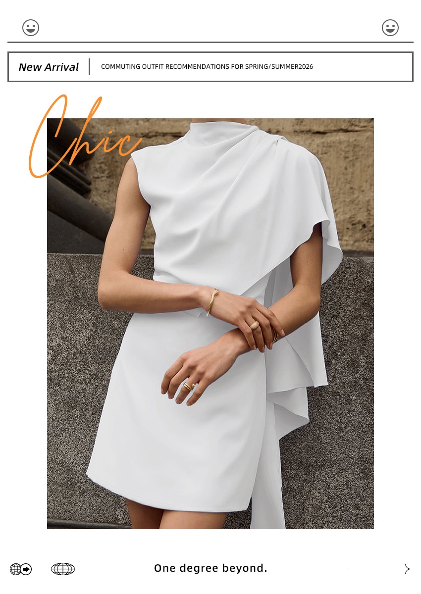 White Asymmetrical Draped Cape Sleeveless Mini Dress