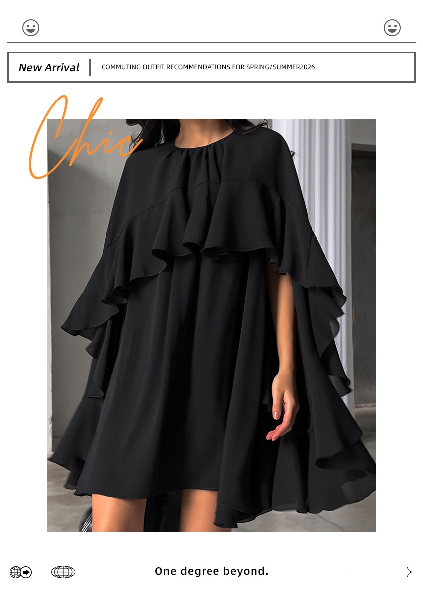 Women's Black Ruffle Cape Mini Dress