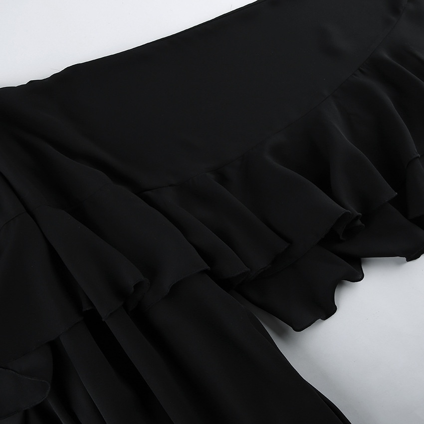 Women's Black Ruffle Cape Mini Dress