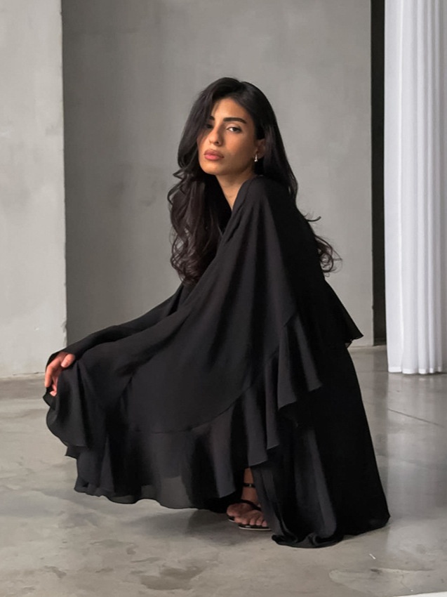 Women's Black Ruffle Cape Mini Dress