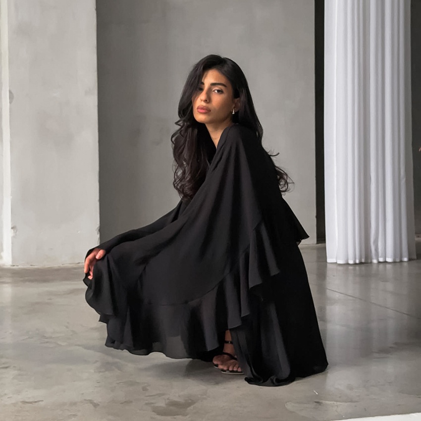 Women's Black Ruffle Cape Mini Dress