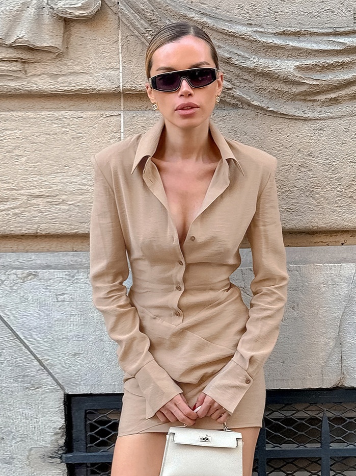 Women's Asymmetric Wrap Button-Down Shirt Mini Dress
