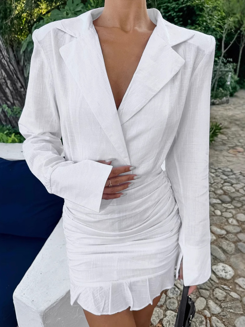 Robe mini froncée blanche blazer - Élégante et chic