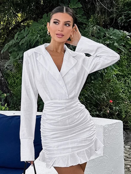 Robe mini froncée blanche blazer - Élégante et chic