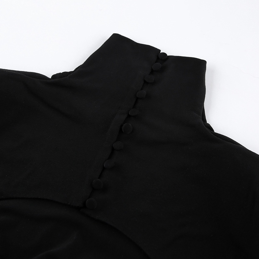 Robe midi noire à col roulé et dos nu - Manches longues