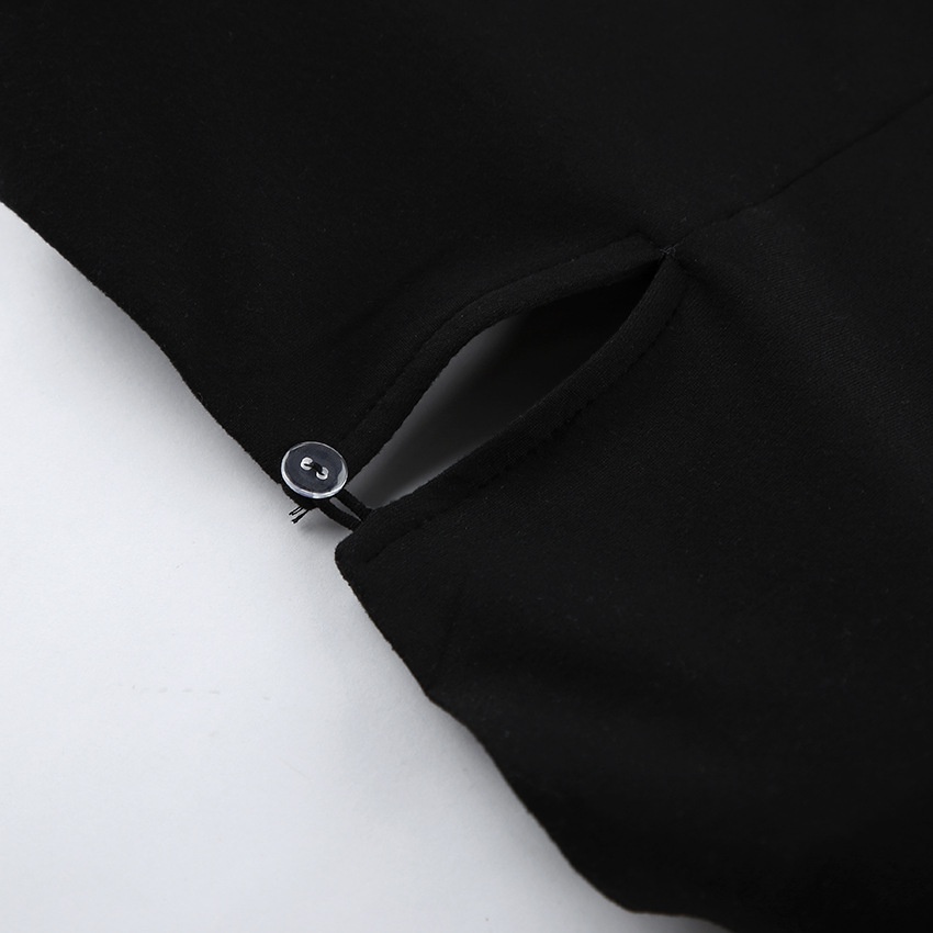 Mini abito da donna nero a maniche lunghe con arricciature