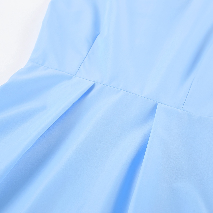 Abito chemisier corto da donna azzurro con bottoni