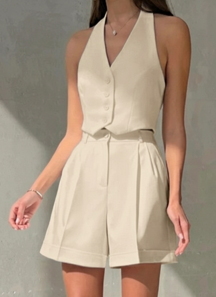 Ensemble chic débardeur dos nu et short plissé