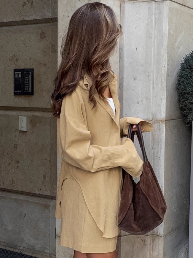 Ensemble chemise et short kaki oversize - Coupe décontractée