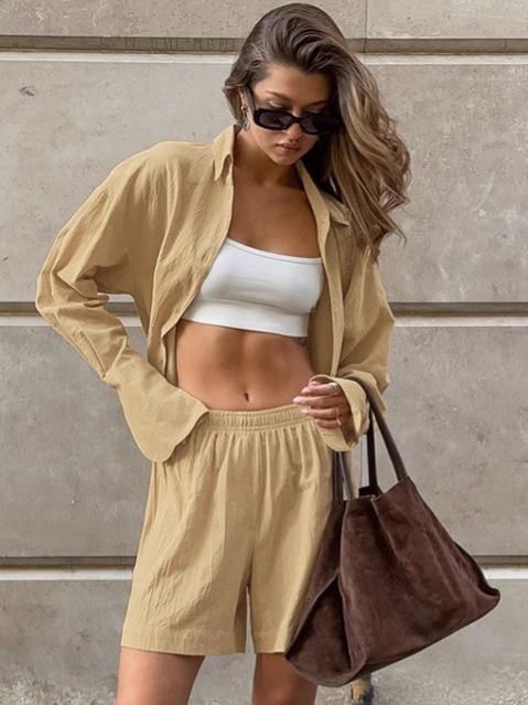 Ensemble chemise et short kaki oversize - Coupe décontractée