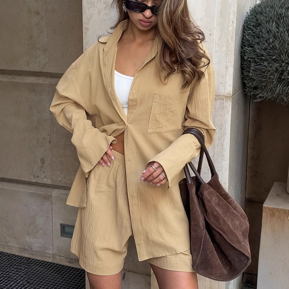 Ensemble chemise et short kaki oversize - Coupe décontractée