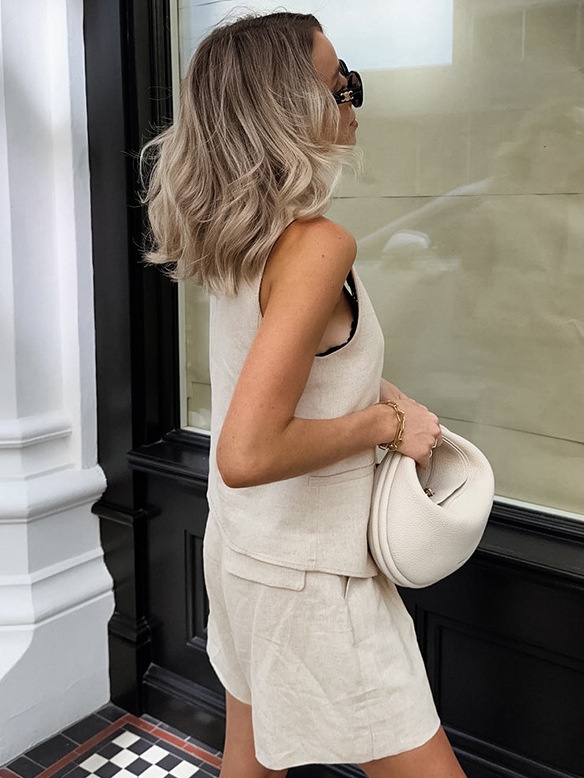 Ensemble gilet et short en lin mélangé - Chic deux pièces d'été
