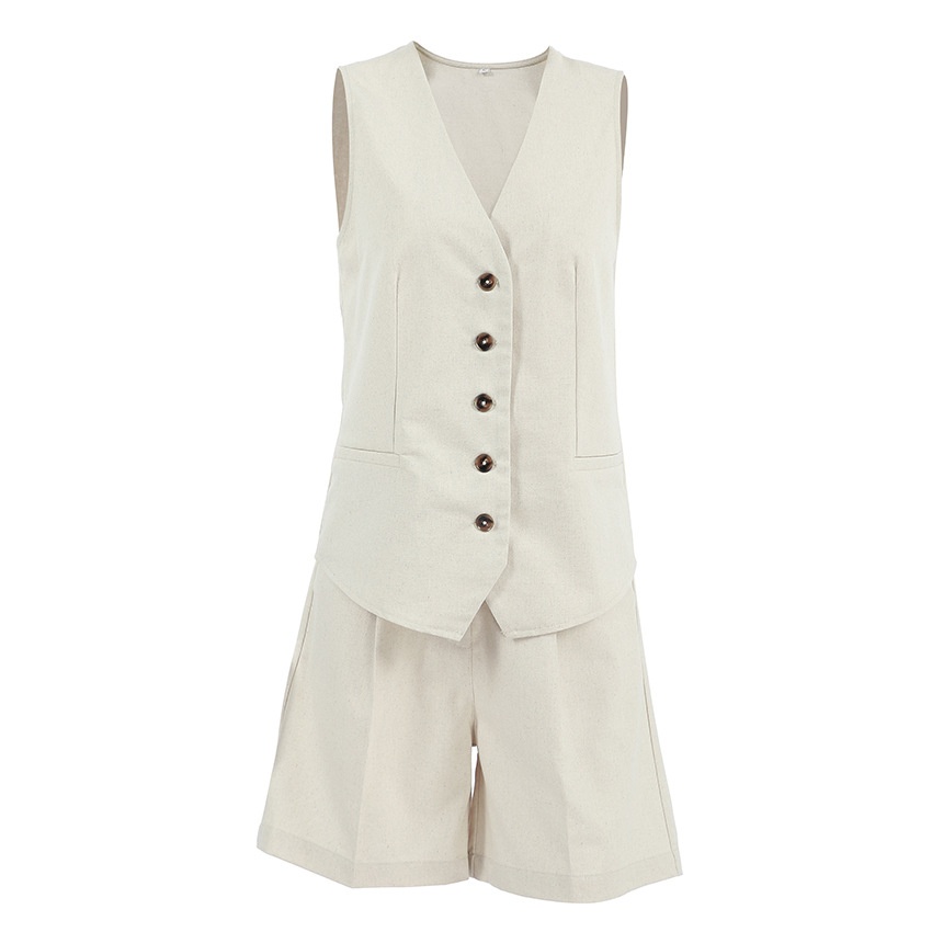 Ensemble gilet et short en lin mélangé - Chic deux pièces d'été