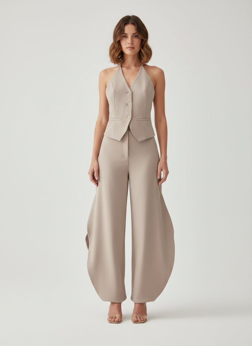 Ensemble chic débardeur dos nu et pantalon large - Élégant 2 pièces