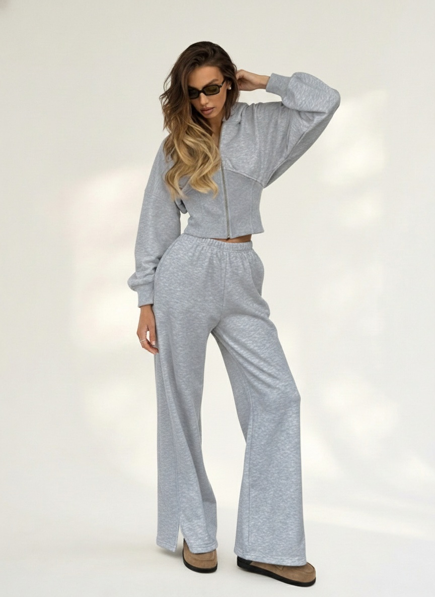 Ensemble corset à capuche côtelé et pantalon de survêtement à jambes larges