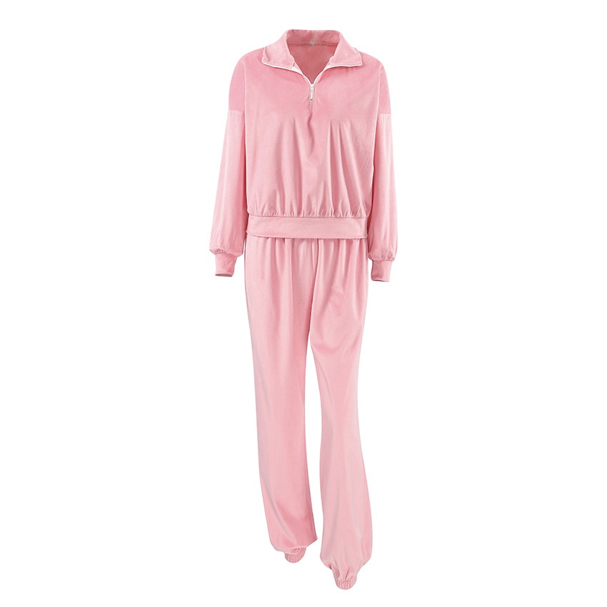 Ensemble de détente rose en velours avec demi-zip - Confortable et chic