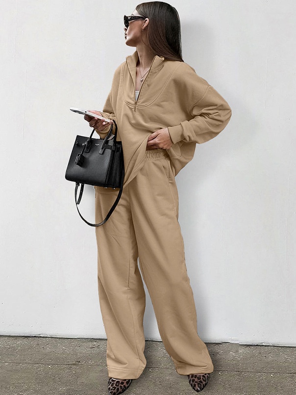 Ensemble sweat-shirt oversize à col zippé et pantalon large