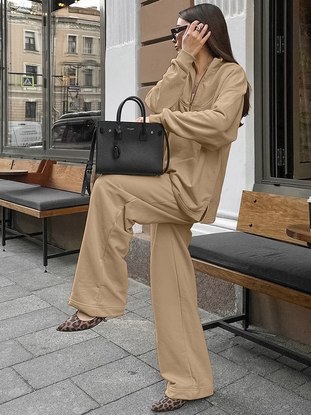 Ensemble sweat-shirt oversize à col zippé et pantalon large