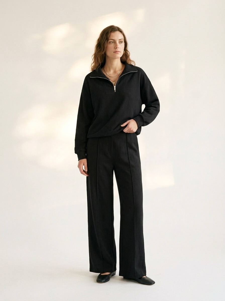 Ensemble sweat-shirt à col zippé et pantalon large pour femme