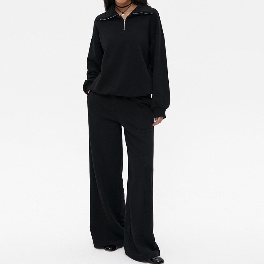 Ensemble sweat-shirt à col zippé et pantalon large pour femme