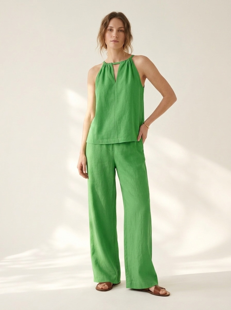 Ensemble haut dos nu et pantalon large en lin mélangé