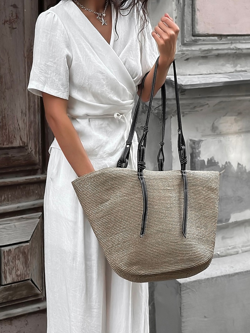 Ensemble haut cache-cœur et pantalon large en lin mélangé blanc