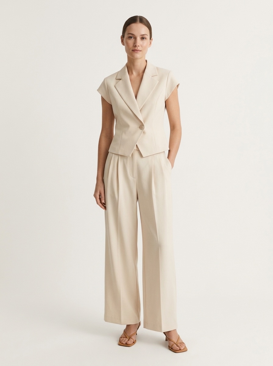 Completo da donna composto da canotta senza maniche e pantaloni a gamba larga.