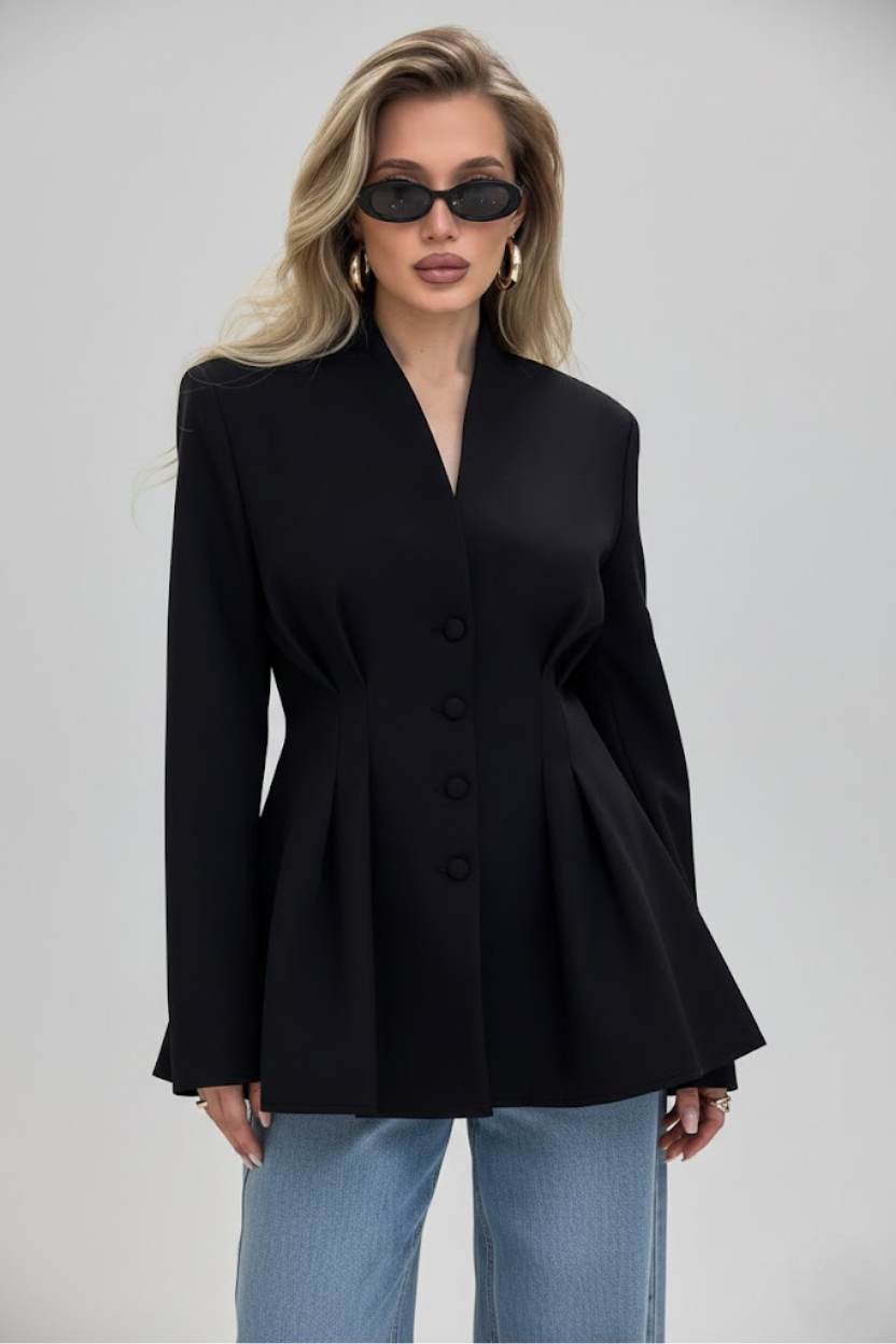 Women's Wear Autumn Elegant Slim-Fit Waist-Cinching Black Blazer SFE-00005