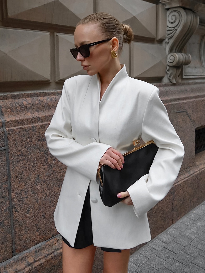 Veste blazer blanche élégante à col mandarin