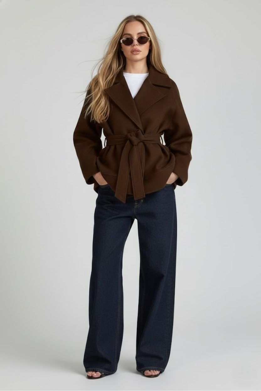 Autumn/Winter Cross-Border Atmospheric Wool Blend Coat (Premium Notched Lapel Belted Waist Versatile Long-Sleeve Wool Coat) SFE-00007