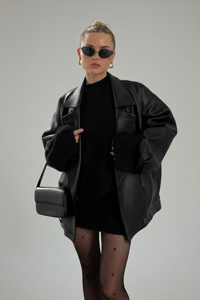 artificial leather Coats Work Style Outerwear SFE-00014