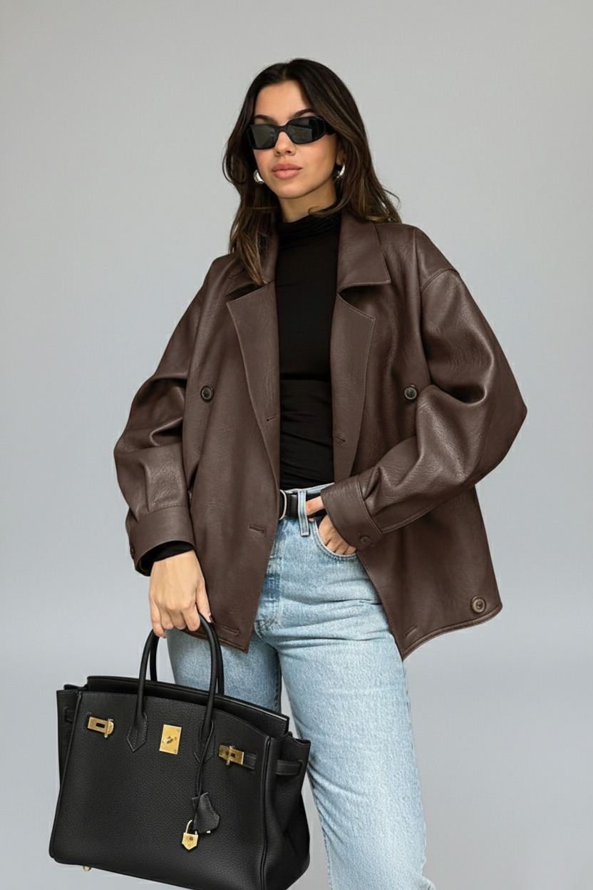 artificial leather Coats Work Style Outerwear SFE-00014