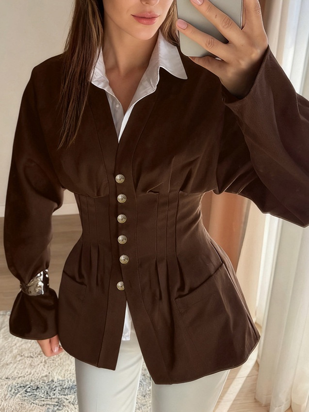 Veste blazer à taille corset - Col V - Fermeture boutonnée