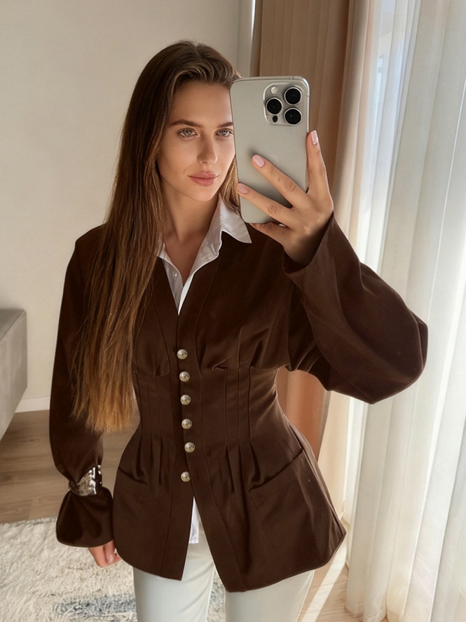 Veste blazer à taille corset - Col V - Fermeture boutonnée